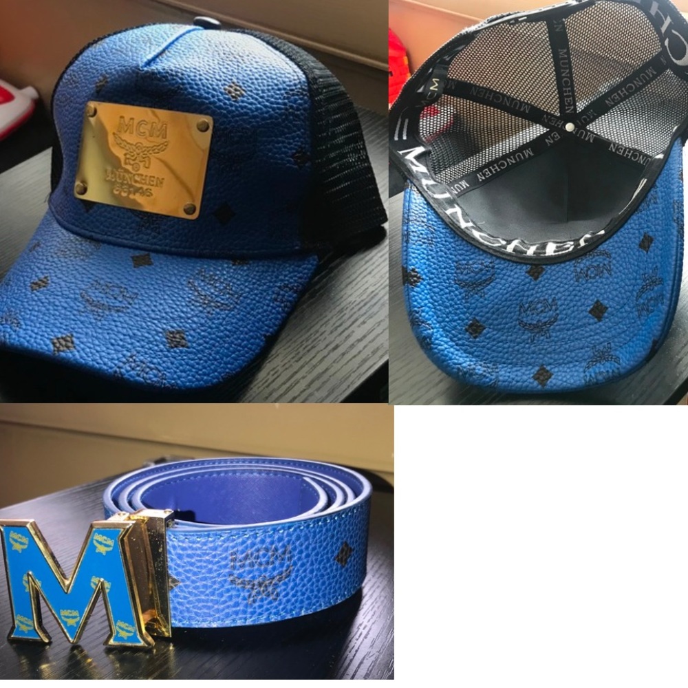 MCM Blue hat and belt set